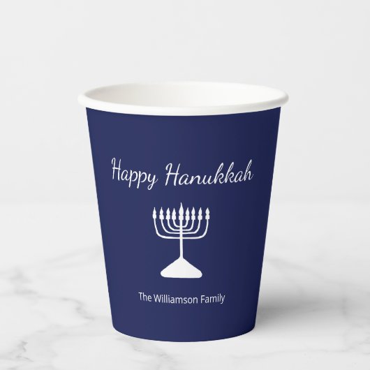 Happy Hanukkah Menorah Simple Blue Pappbecher (Vorderseite)