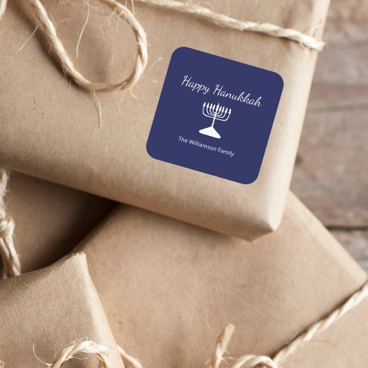 Happy Hanukkah Menorah Simple Blue Quadratischer Aufkleber