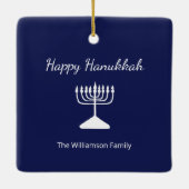 Happy Hanukkah Menorah Simple Blue White Keramikornament (Rückseite)