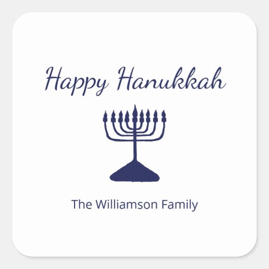 Happy Hanukkah Menorah Simple Quadratischer Aufkleber (Vorderseite)