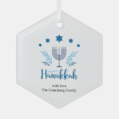 Happy Hanukkah Menorah Stars Festival Ornament Aus Glas (Vorderseite)