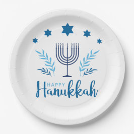 Happy Hanukkah Menorah Stars Pappteller