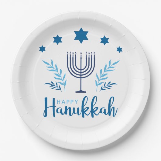 Happy Hanukkah Menorah Stars Pappteller (Vorderseite)