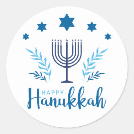 Happy Hanukkah Menorah Stars Runder Aufkleber