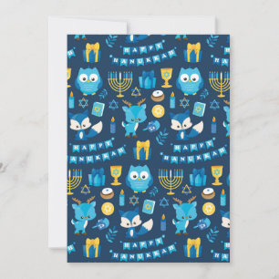 Happy Hanukkah Menorah Sufganiyot Niedlich Owl Blu Feiertagskarte