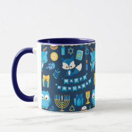 Happy Hanukkah Menorah Sufganiyot Niedlich Owl Blu Tasse
