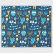 Happy Hanukkah Menorah Sufganiyot Niedlich Owl Gif Geschenkpapier (Flach)