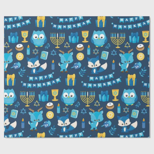 Happy Hanukkah Menorah Sufganiyot Niedlich Owl Gif Geschenkpapier (Flach)