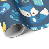 Happy Hanukkah Menorah Sufganiyot Niedlich Owl Gif Geschenkpapier (Rolleneckpunkt)