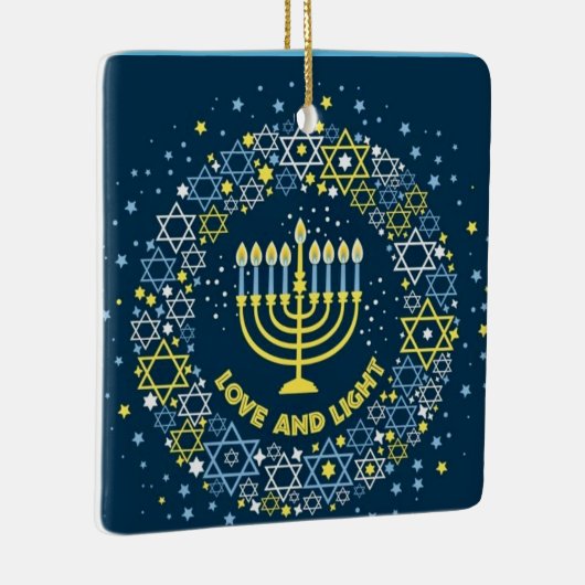 Happy Hanukkah Menorah und Dreidels Keramik Orname Keramikornament (Rechts)