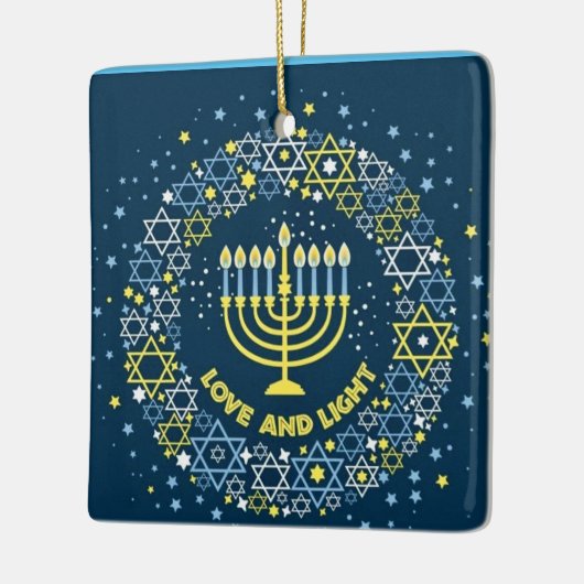 Happy Hanukkah Menorah und Dreidels Keramik Orname Keramikornament (Links)