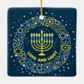Happy Hanukkah Menorah und Dreidels Keramik Orname Keramikornament (Rückseite)