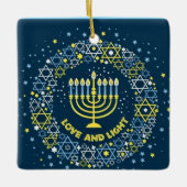 Happy Hanukkah Menorah und Dreidels Keramik Orname Keramikornament (Vorderseite)