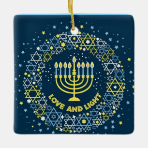 Happy Hanukkah Menorah und Dreidels Keramik Orname Keramikornament