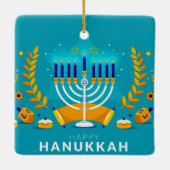 Happy Hanukkah Menorah und Dreidels Keramikornament (Rückseite)