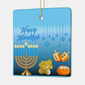 Happy Hanukkah Menorah und Dreidels Keramikornament (Links)