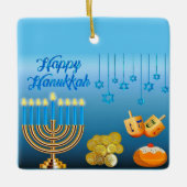 Happy Hanukkah Menorah und Dreidels Keramikornament (Vorderseite)