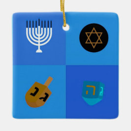 Happy Hanukkah Menorah und Dreidels Keramikornament
