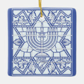 Happy Hanukkah Menorah und Star von David Keramikornament (Vorderseite)