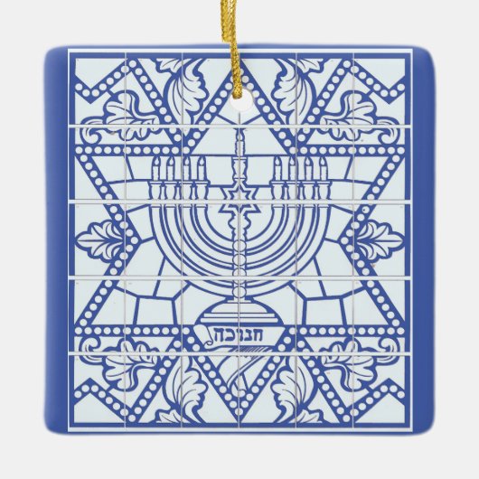 Happy Hanukkah Menorah und Star von David Keramikornament (Vorderseite)