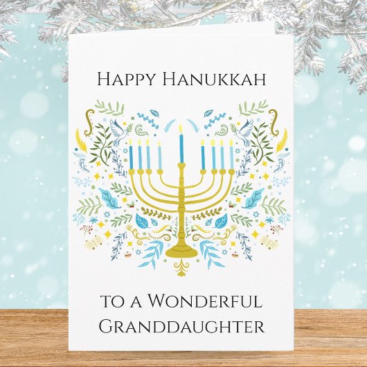 Happy Hanukkah Menorah with Flowers Granddaughter  Karte
