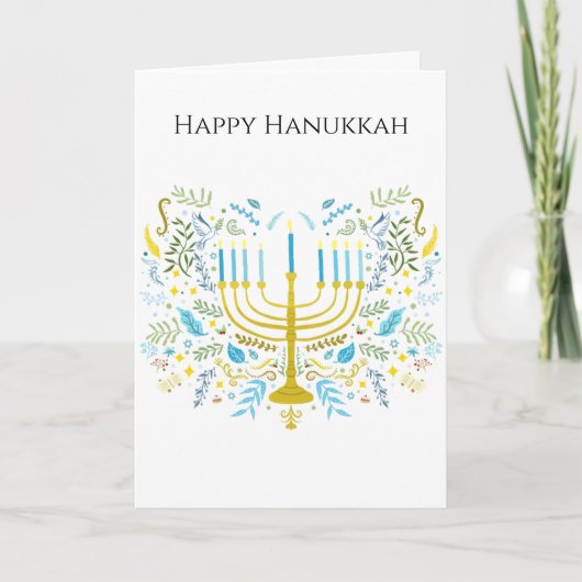 Happy Hanukkah Menorah with Flowers  Karte (Vorderseite)
