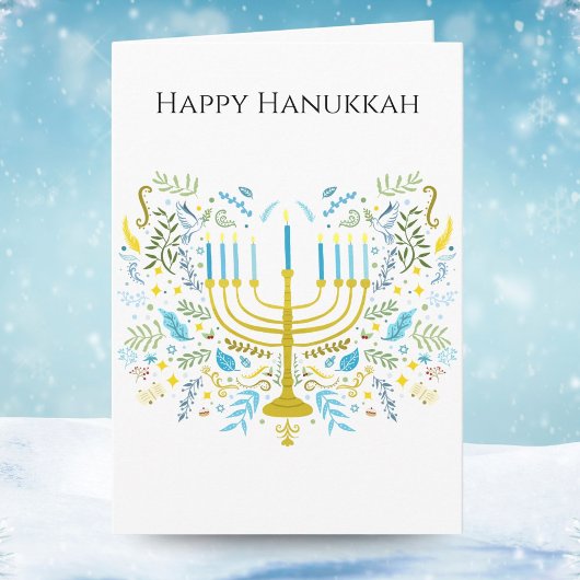 Happy Hanukkah Menorah with Flowers  Karte