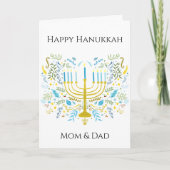 Happy Hanukkah Menorah with Flowers Mom & Dad Karte (Vorderseite)