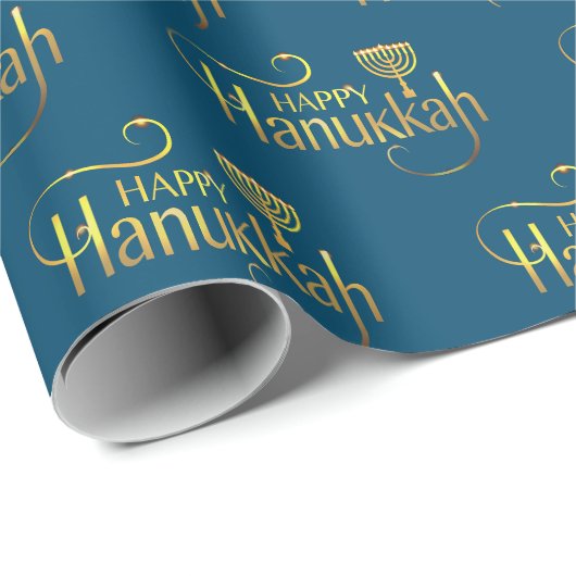 Happy Hanukkah Menorah Wrapping Paper Geschenkpapier (Rolleneckpunkt)