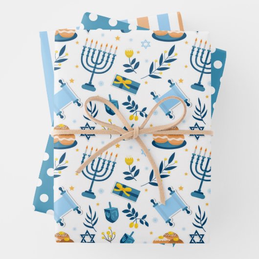 Happy Hanukkah Menorah Wrapping Paper Set 3 Geschenkpapier Set (Beispiel)