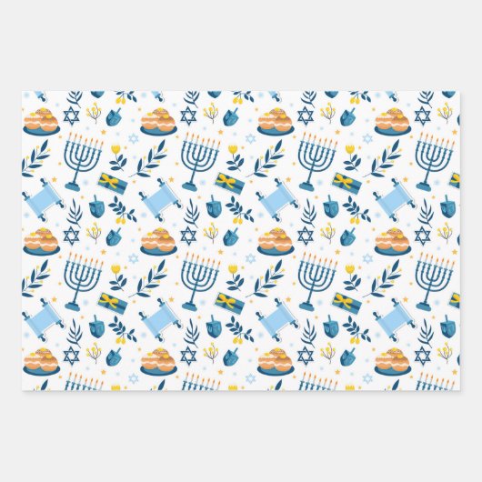 Happy Hanukkah Menorah Wrapping Paper Set 3 Geschenkpapier Set (Vorderseite)