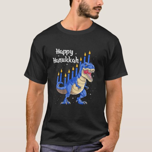 Happy Hanukkah Menorasaurus Rex Dinosaur Menorah C T-Shirt (Vorderseite)