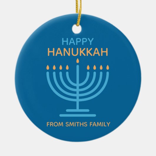Happy Hanukkah Minimalist Blue Family Photo Keramik Ornament (Vorne)