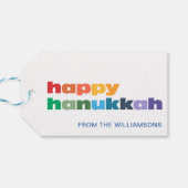 Happy Hanukkah Minimalistisch Rainbow Text Custom Geschenkanhänger (Rückseite Horizontal)
