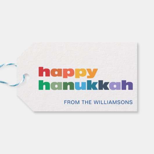 Happy Hanukkah Minimalistisch Rainbow Text Custom Geschenkanhänger (Rückseite Horizontal)