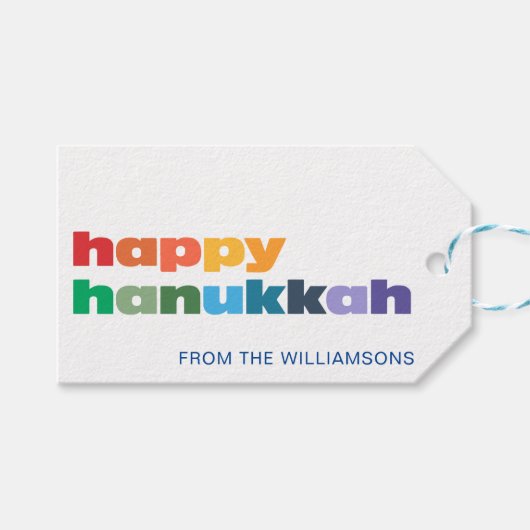 Happy Hanukkah Minimalistisch Rainbow Text Custom Geschenkanhänger (Vorderseite (Horizontal))