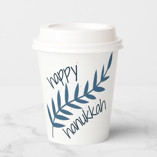 Happy Hanukkah (mit blauen Blätter) Pappbecher (Vorderseite)
