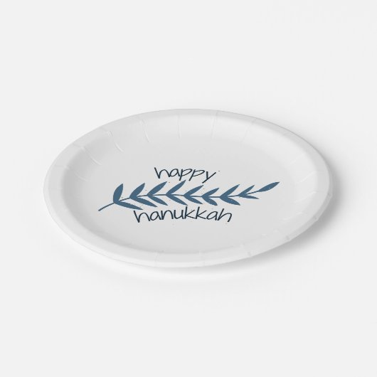 Happy Hanukkah (mit blauen Blätter) Pappteller (Schrägansicht)
