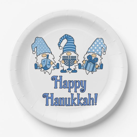 Happy Hanukkah mit drei Gnomen Pappteller (Vorderseite)