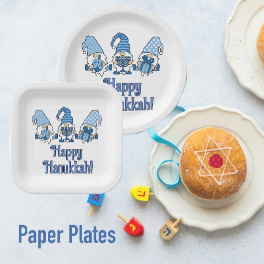 Happy Hanukkah mit drei Gnomen Pappteller