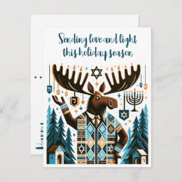 Happy Hanukkah (mit Elch) Holiday Postcard! Feiertagskarte