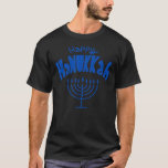 Happy Hanukkah mit Menorah in blau T-Shirt<br><div class="desc">Happy Hanukkah mit Menorah in blau</div>