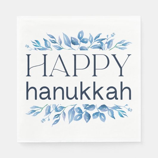 Happy Hanukkah (mit Winter Watercolor Florals) Serviette (Vorderseite)