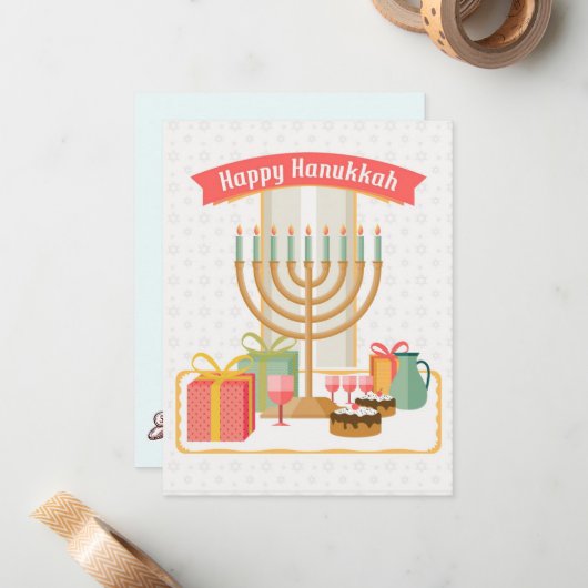 Happy Hanukkah Mitteilungskarte (Vorderseite/Rückseite Beispiel)