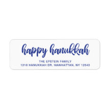 Happy Hanukkah Modern Blue Holiday Rücksendeadress
