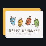 Happy Hanukkah Modern Dreidel Feiertagskarte<br><div class="desc">Das Design besteht aus Dreidel Spinntop Illustration. Name,  Gruß und Jahr hinzufügen</div>