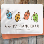 Happy Hanukkah Modern Dreidel Feiertagskarte<br><div class="desc">Design is composed of Dreidel spinning top illustration. Add your name,  greeting,  and year</div>