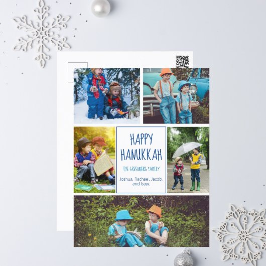 Happy Hanukkah Modern Foto Collage Niedlich Blue Postkarte