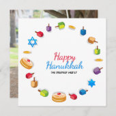 Happy Hanukkah Modern Foto Dreidel Star Name (Vorne/Hinten)