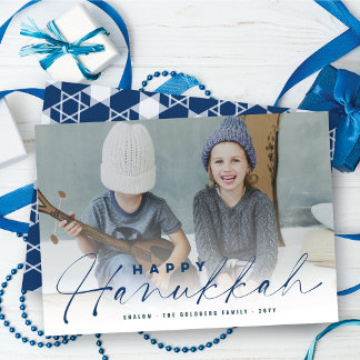 Happy Hanukkah Modern Handwriting Script Foto Hol Feiertagskarte